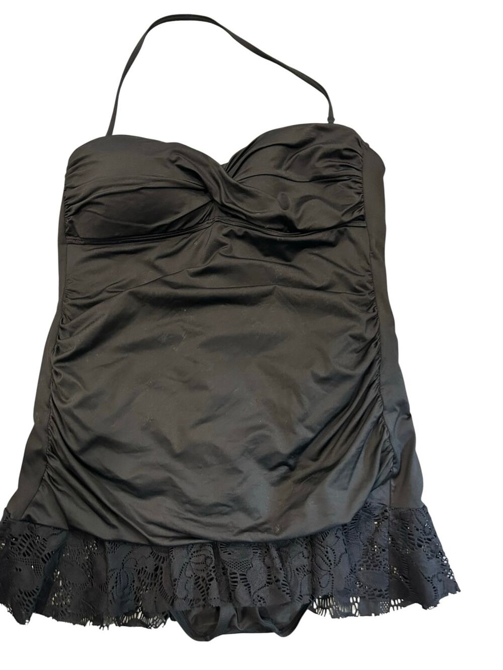 Apt 9 Black Swimdress One Piece Swimsuit Tummy Control Ruched XL Halter